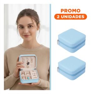Pack2 Joyero Mini Portatil para Mujer en Color Celeste Claro