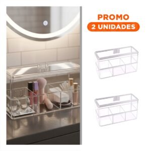Pack2 Organizador de Acrilico 2 Pisos con 3 Divisiones Transparente