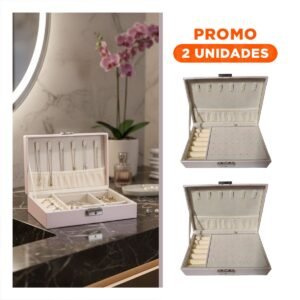 Pack2 Joyero Rectangular 20,5x12,5x5,5 cm en Color Beige Brillante