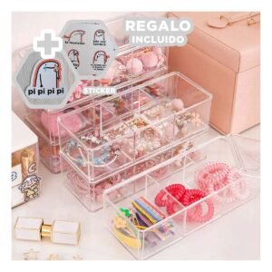 Caja de Acrilico en Color Transparente con 3 Pisos Espaciosos 9 Separaciones Y+Regalo Sticker