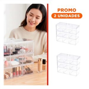 Pack2 Contenedor en Color Transparente con Tres Pisos 9 Compartimentos
