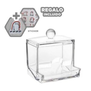 Porta Hisopos de Acrilico Transparente para Bano Moderno y Ordenado Y+Regalo Sticker