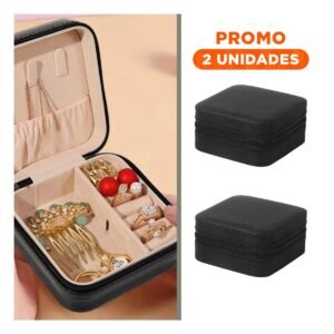 Pack2 Mini Joyeros Portatiles Negro para Aretes Pulseras y Collares