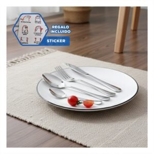 Juego de Cubiertos para 4 Personas con Estuche de Guardado Plateado Y+Regalo Sticker