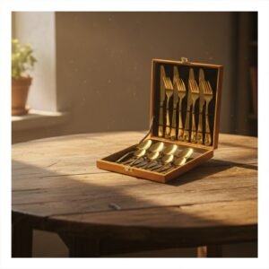 Juego 16 Cubiertos con Caja de Presentacion para Mesa Elegante Dorado