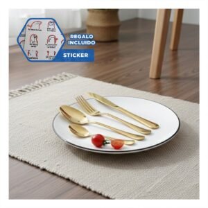 Juego Completo 16 Cubiertos para 4 Personas con Estuche Dorado Y+Regalo Sticker
