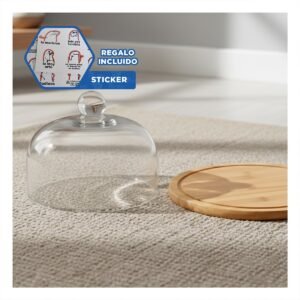 Base Decorativa con Cupula de Vidrio de Color Transparente y Medidas 23x18cm Y+Regalo Sticker