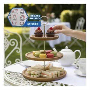 Bandeja de Madera 3 Niveles Circular Marron Exhibidor Cocina y Comedor Y+Regalo Sticker