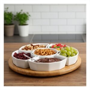 Bandeja 6 Bowls de Color Blanco 30cm Ceramica Cocina y Guardar Comida Hogar