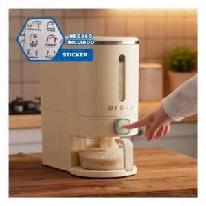Dispensador de Granos Plateado y Crema 5L para Guardar Alimentos Y+Regalo Sticker