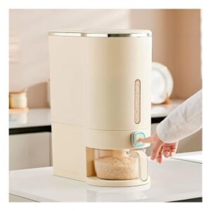 Dispensador de Granos 10L de Color Crema y Plateado para Cocina y Mesa
