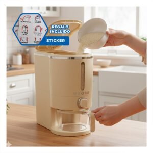 Dispensador de Granos Plateado y Crema 10L para Guardar Alimentos Y+Regalo Sticker