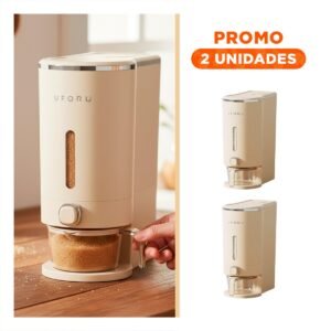 Pack2 Recipiente de Dispensador 10L de Color Crema y Plateado para Guardar Alimentos