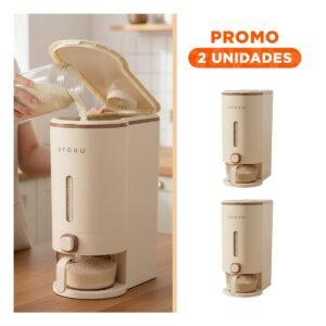 Pack2 Recipiente de Dispensador 10L de Color Crema y Marron para Guardar Alimentos