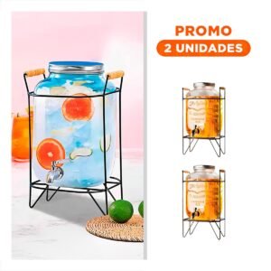 Pack2 Recipiente para bebida 8L con base metálica moderna y detalles transparentes