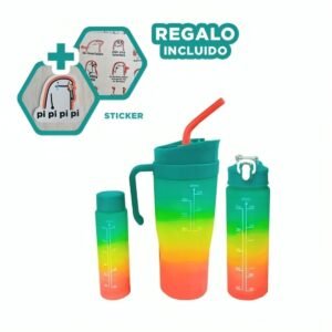 Tomatodo Trio Tricolor Verde Amarillo Rosado 1200ml 800ml 300ml Limpiable Y+Regalo Sticker