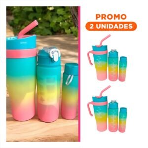 Pack2 Set Trio Tricolor Verde Amarillo Rosado 1200ml 800ml 300ml Facil Uso Practico