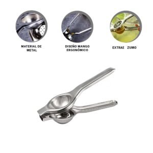 Exprimidor de Limon 21 cm x 6 cm en Metal en Color Plateado para Cocina Moderna