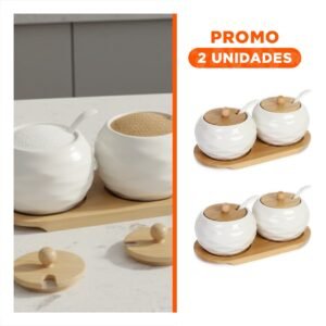 Pack2 Combo de 2 Recipientes Blanco con Tapa Bambu 19,9cm Cocina y Almacenaje Diario