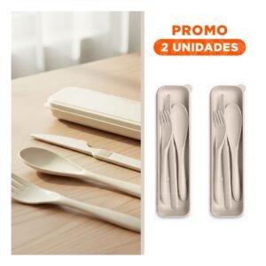Pack2 Cubiertos Reutilizables Set de 3 Piezas con Estuche Beige