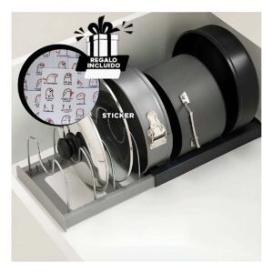 Soporte Escurridor Plateado para Platos y Tapas en Acero Inoxidable Durable Y+Regalo Sticker