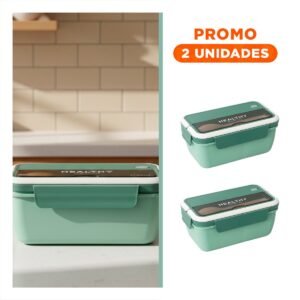 Pack2 Contenedor Rectangular con Cubiertos para Comida 1100ml Verde