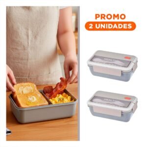 Pack2 Contenedor Seguro para Almacenamiento Diario 1100ml y cubiertos Plomo