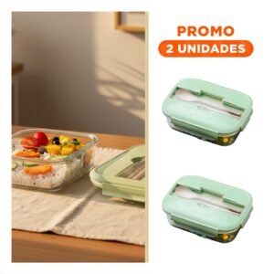 Pack2 Contenedor de Vidrio con Cubiertos y 2 Divisiones para Oficina Verde