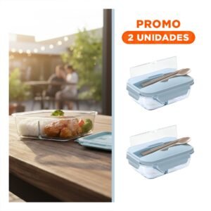 Pack2 Envase de Vidrio con Cubiertos para Llevar Frutas y Snack Celeste