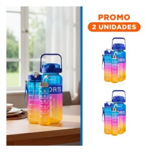 Pack2 Envase Trio Transparente Azul Fucsia y Amarillo Mantiene Bebidas Frias