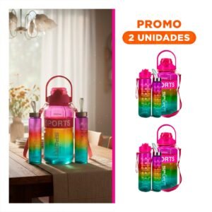 Pack2 Envase Trio Transparente Fucsia Amarillo y Verde Mantiene Bebidas