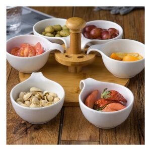 Bandeja Giratoria de 6 Bowls para Servir Aperitivos y Salsas en Mesa