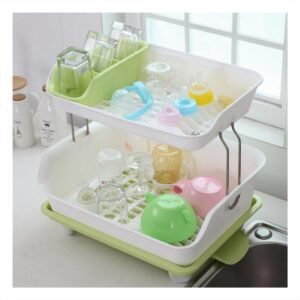 Escurridor de Plato Verde 2 Niveles para el Orden en Vivienda Linda