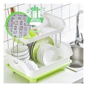 Escurridor de Plato Verde 2 Niveles de Material Fuerte en su Hogar Y+Regalo Sticker
