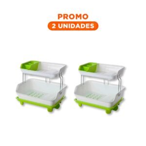 Pack2 Organizador de Vajilla Verde 2 Niveles con mucha Capacidad en Cocina