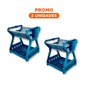 Pack2 Escurridor de Platos Azul con Niveles para Secado Rapido