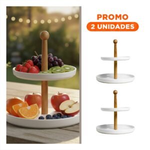 Pack2 Plato 2 Niveles de Ceramica que Mantiene Ingredientes Frescos y Seguros