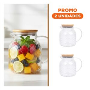 Pack2 Recipiente de Vidrio con Tapa de Madera para Organizar Liquidos Transparente