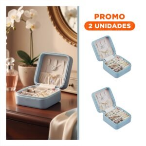 Pack2 Joyero Mini Portatil para Mujer en Color Azul Pastel