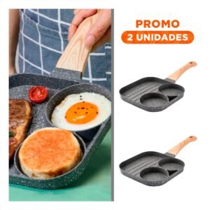 Pack2 Asador Antiadherente 3 Divisiones con Mango de Madera Anticalor