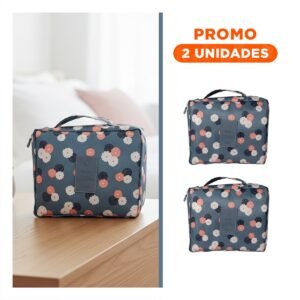Pack2 Portacosmeticos 20x15CM Azul Acero con Diseño Flores para Viaje