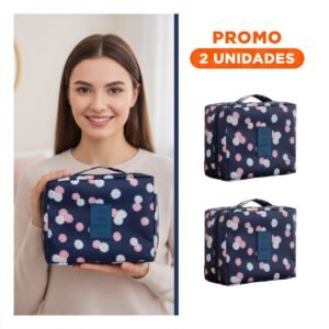Pack2 Portacosmeticos 20x15CM Azul con Diseño Flores para Viajes
