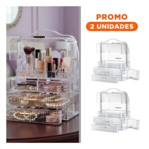 Pack2 Organizador con Cajones para Cosmeticos Joyas y Maquillaje 35x26,5x18CM Transparente