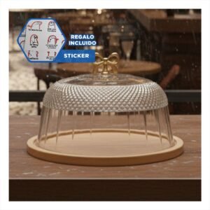 Base con Cupula y Lazo Color Dorado Transparente 31,5x18,5cm Funcional Y+Regalo Sticker