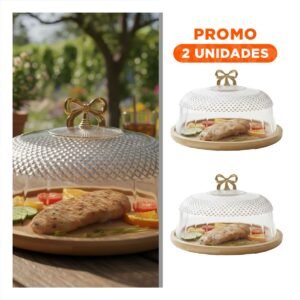 Pack2 Contenedor con Cupula Transparente y Lazo Color Dorado 31,5x18,5cm Para Exhibir