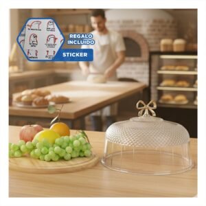 Base con Cupula y Lazo Color Dorado Transparente 35,5x18,5cm Funcional Y+Regalo Sticker