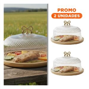 Pack2 Contenedor con Cupula Transparente y Lazo Color Dorado 35,5x18,5cm Para Exhibir