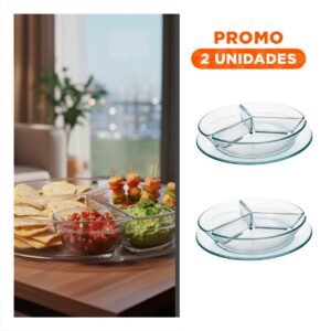 Pack2 Plato de Vidrio Transparente 3 Divisiones para el Bienestar de los Padres