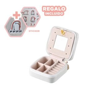 Estuche Mini Portatil con Espejo Cuero PU Blanco para Viaje Y+Regalo Sticker