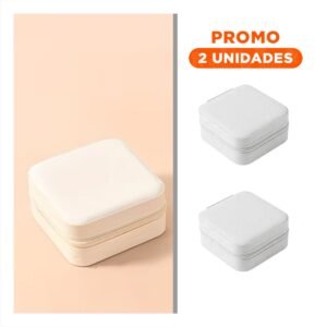 Pack2 Joyero Portatil con Espejo Cuero PU Blanco para Viaje Mujer
